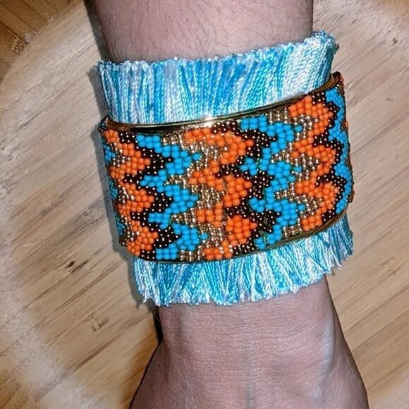 Beaded Fringe Handmade Cuff Bracelet - Picture 3 of 6